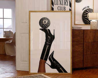 Bottoms Up Boot Print – Retro 8 Ball Poster, Funky Black and White Wall Art, Y2K Aesthetic Black Fashion Decor, Trendy Girly Dorm Room Print, image 1