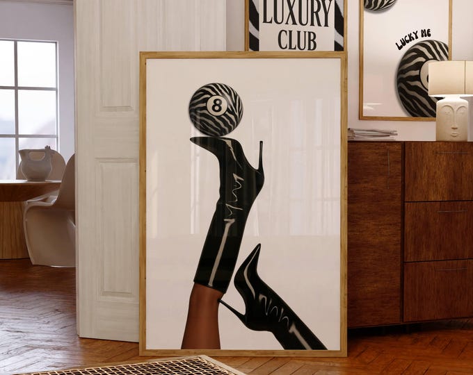 Bottoms Up Boot Print – Retro 8 Ball Poster, Funky Black…