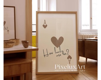 How Lucky Are We Print, Beige Ace Card Wall Poster, Ace of Hearts Aesthetic Art, Vibrant Romantic Print, Trendy Apartment Decor & Wall Art, image 7