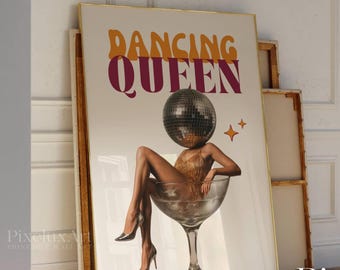 Dancing Queen Retro Wall Art, Disco Ball Head Print, Funky Wall Art, Y2K Aesthetic Print, Trendy Bar Cart & Dorm Decor, Trendy Wall Art, image 3