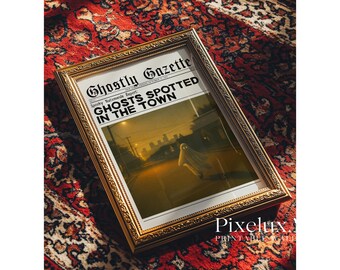 Ghostly Gazette Halloween Newspaper Art – Spooky Ghost Spotted Poster, Vintage Haunted Town Printable Wall Decor, image 3
