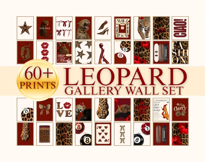 60+ Red Gallery Leopard Wall Art Set | Printable Chic Red…