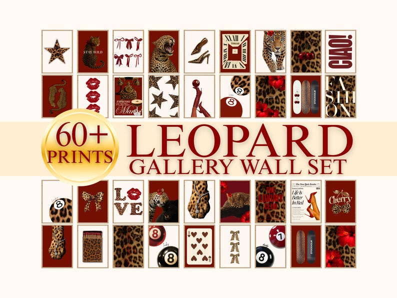 60+ Red Gallery Leopard Wall Art Set