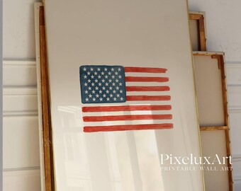 Vintage American Flag Print, 4th of July, Memorial Day, Labor Day Decor, Patriotic USA Wall Art, Coastal Flag Poster, United States Flag, image 5
