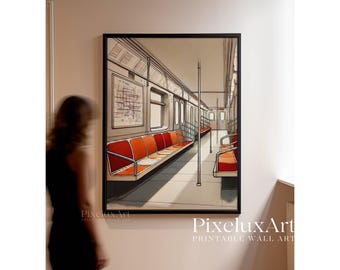 NYC Subway Art Print, New York Subway Train Poster, Minimal Modern Wall Art, Abstract Minimal Art, Subway Decor, New York Print, Mid Century, image 5