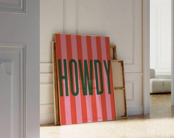Set of 3 Howdy Prints, Striped Howdy Wall Art, Western Typography Poster Set, Retro Cowboy Decor, Colorful Country Wall Art, Western Prints, image 5