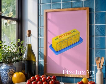 Pink Butter Wall Art Print, Cute Food Illustration for Kitchen Decor, Retro Breakfast Poster, Funny Kitchen Art, Gift for Butter Lovers, image 8