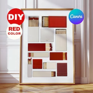 Red Matchbook Canva Template • DIY Custom Matches Poster • Personalized Matchbox Digital Download • Editable Matchbook Blank Art for Gift
