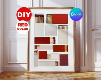 Red Matchbook Canva Template • DIY Custom Matches Poster • Personalized Matchbox Digital Download • Editable Matchbook Blank Art for Gift