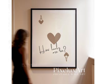 How Lucky Are We Print, Beige Ace Card Wall Poster, Ace of Hearts Aesthetic Art, Vibrant Romantic Print, Trendy Apartment Decor & Wall Art, image 4
