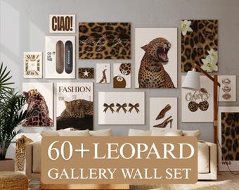 60+ Retro Neutral Leopard Wall Art Set – Printable Leopard Gallery, Y2K Fashion Decor, Leopard Print, Aesthetic Dorm & Apartment Decor