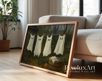 Ghost Laundry Wall Art – Spooky Halloween Printable with Hanging Ghost Sheets, Rustic Haunted Fall Decor, Vintage Country Style Print, image 4