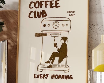 Club Coffee Wall Art, Retro Coffee Poster, Coffee Cart Print, Coffee Station Decor, Coffee Lover Art, Coffee Bar Print Art, Coffee Vibes, image 3