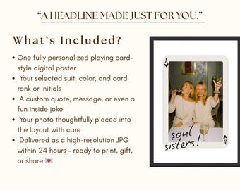 Custom Playing Card Poster, Custom Photo Print, Best Friend Photo Print, Custom Playing Card Art, Friendship Portrait , Soul Sister Gift, image 7