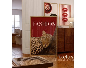 Retro Red Gallery Leopard Wall Art Set – 6 Trendy Posters, Y2K Fashion Decor, Trendy Leopard Print, Aesthetic Apartment Leopard Wall Art, image 5