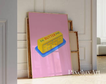 Pink Butter Wall Art Print, Cute Food Illustration for Kitchen Decor, Retro Breakfast Poster, Funny Kitchen Art, Gift for Butter Lovers, image 4