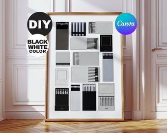 Black & White Matchbook Canva Template • DIY Custom Matches Poster • Personalized Matchbox Digital Download • Editable Matchbook Blank Art, image 1