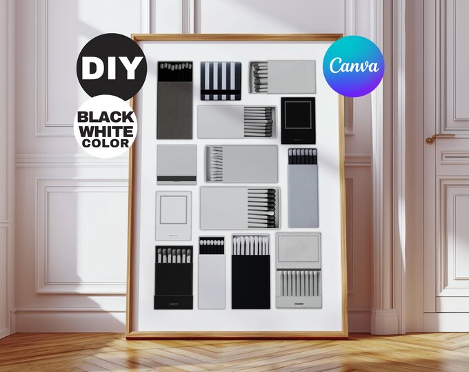 Black & White Matchbook Canva Template • DIY Custom Matches…
