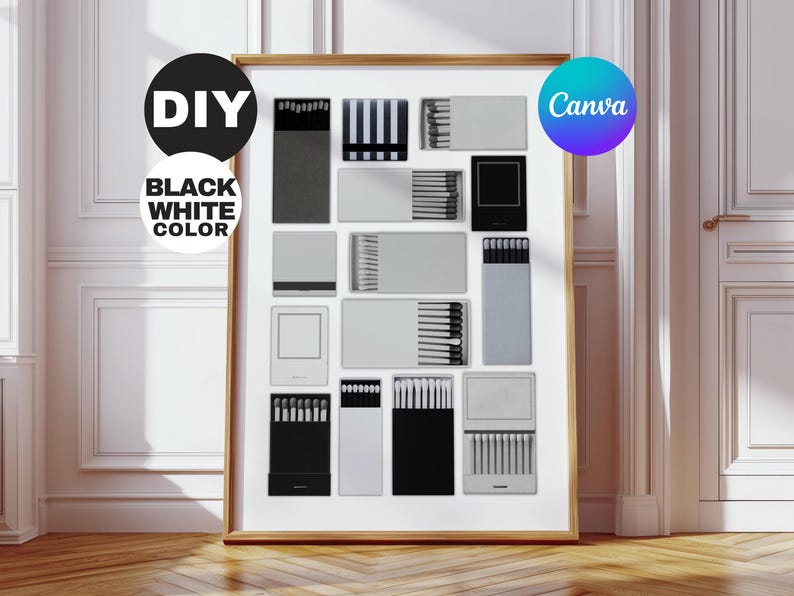 Black & White Matchbook Canva Template • DIY Custom Matches Poster • Personalize