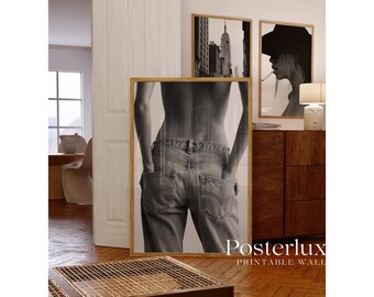 Black & White Jeans Art Print – Stockholm Modern Stylish Body Silhouette Poster, Y2K Fashion Aesthetic Denim Poster, Stockholm Art Print, image 3