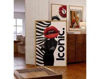Y2K Fashion Print: Zebra, Red Lips, Pop Art (Digital Download, image 3