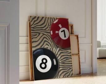 Retro 7 & 8 Ball Print: Y2K Zebra Background (Digital Download, image 5