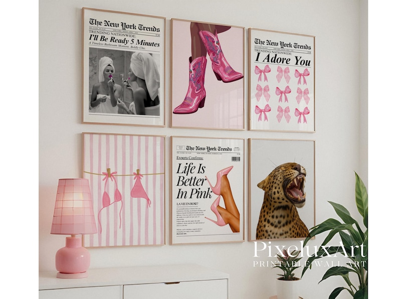 Pink Leopard Wall Art Set
