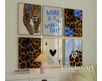 70+ Blue Y2K Gallery Leopard Wall Art Set | Cheetah Print Wall Set, Girly Aesthetic Dorm Room Decor, Trendy Aesthetic Poster Bundle, image 5