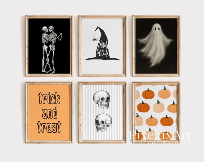 Halloween Wall Art Set of 6 – Spooky Ghost, Skeleton…
