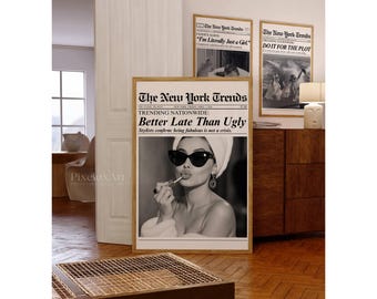 Set of 3 Trendy Newspaper Print – Girly Wall Art, Retro Dorm Room Decor, Black & White Newspaper Prints, Retro Newspaper Art, Apartment Art, image 3