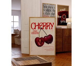 Cherry Poster Print | Girly Aesthetic Wall Art for Trendy Rooms, Cherries Art, Dorm Decor, Cute Apartment Style & Cherry Lovers, image 3