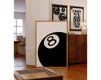 Retro Lucky 8 Ball Print, Pool Ball, Collage Wall Art, Game Room Print, Funky Vintage Print, Lucky Poster, Trendy Wall Art, 8 Ball Poster, image 3