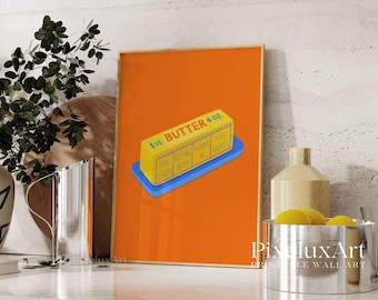 Orange Butter Art Print, Retro Kitchen Wall Decor, Funny Breakfast Poster, Cute Food Illustration, Printable Art for Brunch Lovers, Butter, image 1