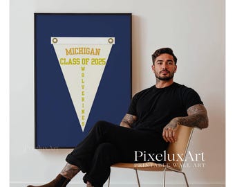 Custom Graduation Pennant Flag | Vintage Custom Pennant Flag, Trend Dorm Room Decor, Printable Senior Gift, Retro Collage Wall Art for Gift, image 3
