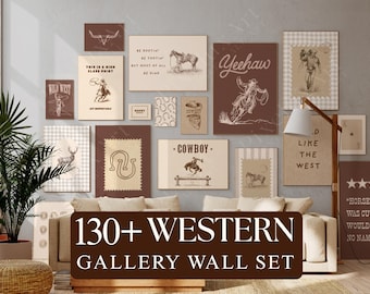 130+ Western Wall Art Set – Wild West Cowboy Prints, Yeehaw Rodeo Decor, Rustic Ranch Gallery Bundle