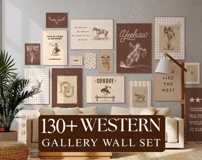 130+ Western Wall Art Set – Wild West Cowboy Prints, Yeehaw…