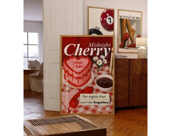 Cherry Poster Print | Trendy Cherry Art for Apartment Decor & Cherry Lovers, Girly Aesthetic Wall Art for Trendy Rooms, Cute Dorm Decor,, image 3