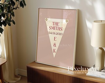 Custom Wedding Pennant Flag | Vintage Custom Pennant Flag, Personalized Couple Gift, Printable Anniversary Decor, Retro Engagement Wall Art, image 8