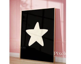 Hand Drawn Star Wall Art, Retro Hand Drawn Print, Aesthetic Star Drawing, Game Room Star Print, Trendy Retro Bar Cart Print, Trendy Wall Art, image 4