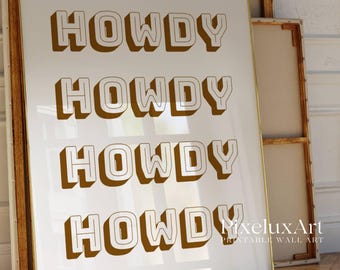 Retro Howdy Print Beige, Western Typography Wall Art, Neutral Aesthetic Poster, Southern Decor, Minimalist Western Print, Rustic Wall Art, image 3
