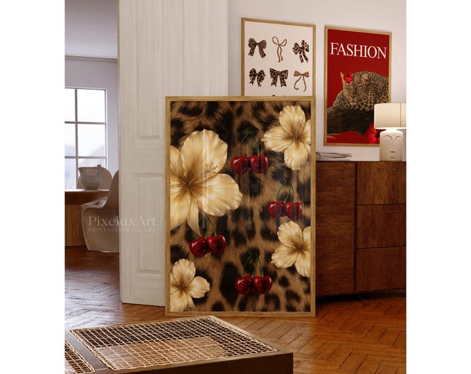 Cherry Leopard Wall Art | Luxury Glam Printable Poster…