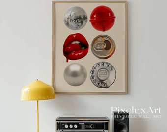 Retro Collage Wall Art, Funky Vintage Print, Trendy Aesthetic Poster for Cool Dorm Room & Gallery Wall Decor, Pop Icons Artwork, Retro Arts, image 7