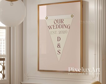 Custom Wedding Pennant Flag | Vintage Custom Pennant Flag, Personalized Couple Gift, Printable Anniversary Decor, Retro Engagement Wall Art, image 9