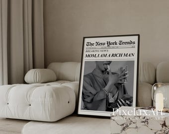 Rich Man Newspaper Poster, Fashion Money Wall Art, Y2K Trendy Print, Luxe Glam Decor, Feminine Bedroom Art, Modern Chic Printable Poster, image 5
