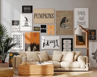 Halloween Wall Art Bundle Set of 18 – Spooky Ghosts, Pumpkins, Witches, Skeletons & Haunted House Prints | Rustic Dark Academia Fall Decor, image 1