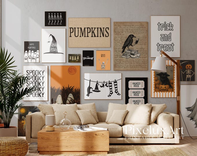 Halloween Wall Art Bundle Set of 18 – Spooky Ghosts…