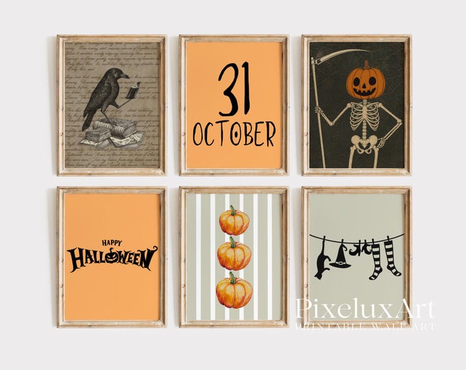 Halloween Wall Art Set of 6 – Vintage Spooky Prints with…