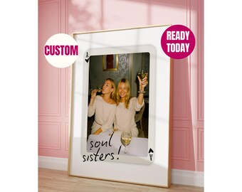 Custom Playing Card Poster, Custom Photo Print, Best Friend Photo Print, Custom Playing Card Art, Friendship Portrait , Soul Sister Gift, image 1