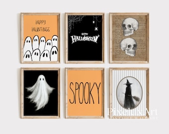 Halloween Wall Art Set of 6 – Spooky Ghosts, Skulls, Witch & Haunted Typography Prints | Vintage Rustic Gothic Fall Decor Bundle, image 1