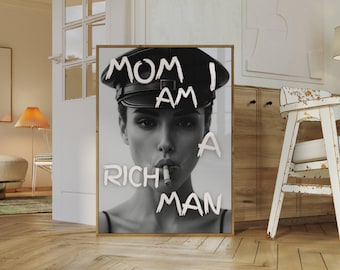 Trendy Collage Apartment Print, Mom I Am a Rich Man Black And White Y2k Fashion Print, Feminist Trendy Stylish  Aesthetic Art for Teen Room, image 1